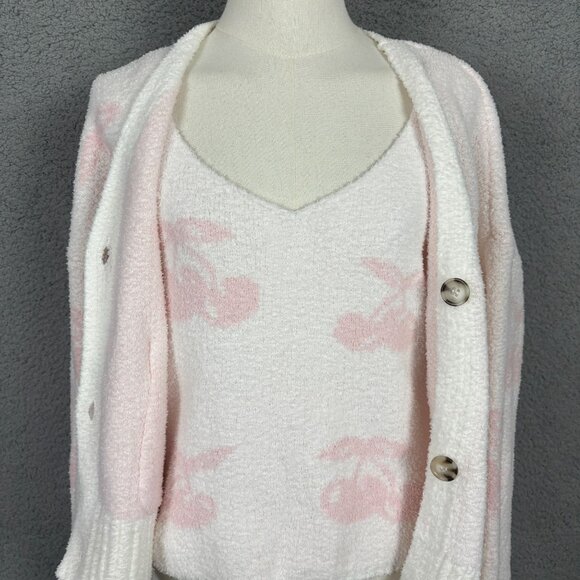 Hippie Rose Juniors XL Pink & White Cream Cherry Print Sweater & Cardigan NWT's. - Picture 2 of 8